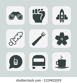 Premium Set Of Outline, Fill Icons. Such As Spoon, Craft, Spring, Communication, Binocular, Finger, Medieval, Blossom, Phone, Business, Hand, Drink, Coffee, Tool, Computer, Weapon, Transport, Knight