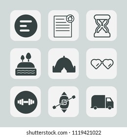 Premium set of outline, fill icons. Such as ship, real, timer, equipment, hour, application, sun, sign, contract, doughnut, sand, fitness, menu, camp, navigation, adventure, boat, sweet, button, cake