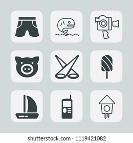 Premium set of outline, fill icons. Such as scene, vintage, video, pork, fish, shorts, clothing, wear, ship, fruit, animal, ice, handle, swine, short, white, bird, fishing, house, background, boat