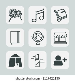 Premium set of outline, fill icons. Such as beauty, transportation, global, baggage, luggage, globe, map, graphic, bag, travel, suitcase, shop, world, note, paper, notebook, melody, account, book, red