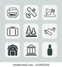Premium set of outline, fill icons. Such as flight, natural, nature, computer, plane, environment, travel, point, business, airplane, sign, sewing, air, bag, printer, paper, finance, transport, sew