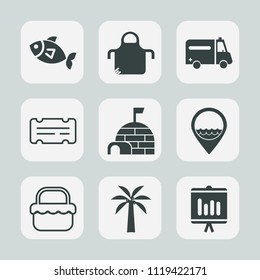 Premium set of outline, fill icons. Such as ambulance, fish, medicine, uniform, report, entertainment, emergency, health, ice, fishing, ticket, coupon, work, igloo, annual, pinafore, business, chef, 