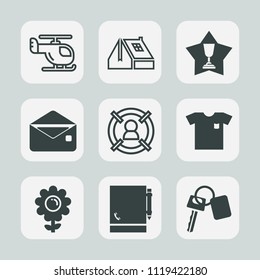 Premium set of outline, fill icons. Such as mail, message, fashion, roof, flight, flower, home, award, clothing, chopper, helicopter, notepad, fly, sky, spring, concept, shirt, aircraft, house, window