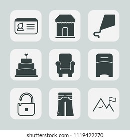 Premium set of outline, fill icons. Such as protection, sky, dessert, white, identity, kid, leisure, business, id, fashion, chair, personal, fly, woman, double, sweet, retail, elegant, kite, element