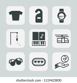 Premium set of outline, fill icons. Such as sign, dentist, transportation, t-shirt, privacy, note, blue, motel, beer, service, investment, hotel, sound, dollar, technology, gadget, label, train, money