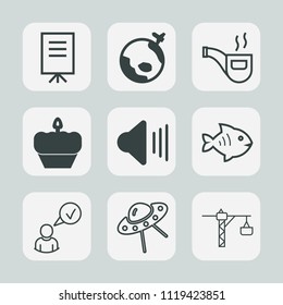 Premium set of outline, fill icons. Such as complete, classic, seminar, travel, speaker, profile, businessman, airplane, technology, saw, seafood, doughnut, vintage, food, sweet, businesswoman, sea