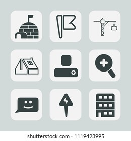Premium set of outline, fill icons. Such as equipment, person, winter, construction, arctic, zoom, house, flag, chat, city, social, glass, north, saw, drill, nature, nation, banner, contact, country