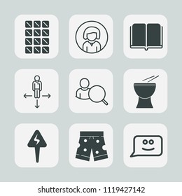 Premium set of outline, fill icons. Such as book, chocolate, travel, computer, web, pretty, lady, woman, music, food, sweet, fashion, sign, chat, white, musical, percussion, young, snack, template