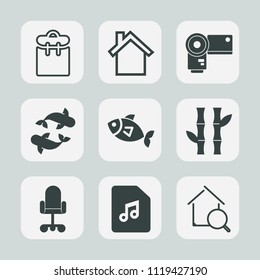 Premium set of outline, fill icons. Such as photo, technology, sound, food, plant, equipment, digital, internet, one, asia, real, passport, fish, smartphone, communication, professional, person, pass