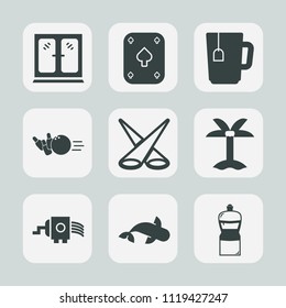 Premium set of outline, fill icons. Such as cup, game, summer, equipment, furniture, drink, sea, room, wood, fun, kitchen, casino, nature, tea, spotlight, seafood, poker, broom, black, cheese, pin