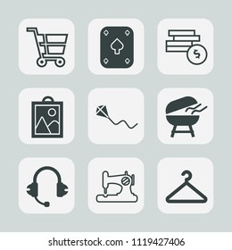 Premium set of outline, fill icons. Such as cart, meat, sewing, sky, casino, bank, kite, money, wealth, cash, fashion, business, shop, bbq, fun, card, image, play, grill, music, speaker, joy, trolley