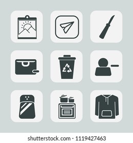 Premium set of outline, fill icons. Such as spice, modern, email, recycling, picture, internet, bag, blank, pictogram, white, photo, phone, web, delete, food, sign, kitchen, communication, cooking, 