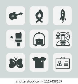 Premium set of outline, fill icons. Such as travel, internet, vintage, toilet, hotel, phone, insect, restroom, beauty, white, room, evening, campfire, profile, fireplace, shirt, new, string, bathroom