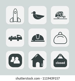 Premium set of outline, fill icons. Such as bird, store, shop, estate, wildlife, shuttle, journey, social, sky, rocket, orbit, truck, hat, astronaut, construction, people, exploration, fashion, animal