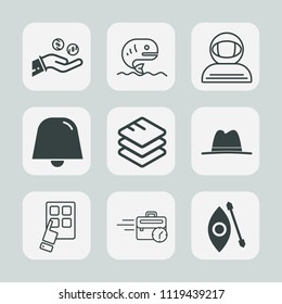 Premium set of outline, fill icons. Such as activity, money, cosmos, astronomy, hand, notification, spacesuit, white, space, fishing, sitting, modern, business, sea, currency, device, computer, fresh