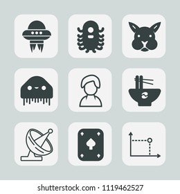Premium set of outline, fill icons. Such as rabbit, male, cute, humanoid, people, graphic, meal, extraterrestrial, easter, antenna, dish, happy, creature, monster, female, character, vehicle, chinese