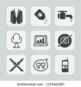 Premium Set Of Outline, Fill Icons. Such As Message, White, Tie, Chat, Phone, Faucet, Cell, Sword, Sink, Powder, Tree, Vintage, Speech, Mobile, Baby, Katana, Samurai, Computer, Graphic, Bottle, No