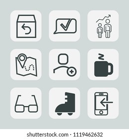 Premium set of outline, fill icons. Such as transfer, road, roller, progress, cup, order, box, map, growth, return, delivery, eyeglasses, technology, drink, hot, business, phone, career, internet, eye