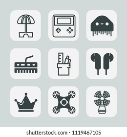 Premium set of outline, fill icons. Such as vacation, sun, summer, sea, space, object, character, stationery, office, holiday, monster, extraterrestrial, lighthouse, beacon, umbrella, arrow, fiction