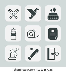 Premium set of outline, fill icons. Such as dessert, cake, communication, food, tape, oar, door, insulating, graphic, bird, creative, river, sea, boat, broom, escape, identity, exit, equipment, art