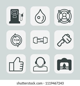 Premium set of outline, fill icons. Such as center, warm, gasoline, marketing, search, blue, workout, find, station, service, call, gym, transparent, help, internet, gas, abstract, customer, energy