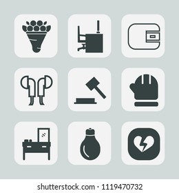 Premium set of outline, fill icons. Such as judge, cold, justice, cash, money, audio, flower, home, light, floral, decoration, beautiful, computer, pink, sound, interior, music, energy, nature, wallet