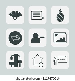 Premium Set Of Outline, Fill Icons. Such As Change, Replace, Healthy, Organic, Home, Food, Apartment, Message, Picture, Japanese, Green, White, House, Gym, Concept, Sign, Frame, Pineapple, Property