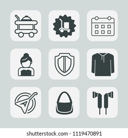 Premium set of outline, fill icons. Such as timetable, string, shield, calendar, wedding, cargo, warehouse, jacket, container, clothing, tray, box, breakfast, luxury, schedule, event, security, love