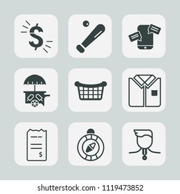 Premium set of outline, fill icons. Such as food, financial, competition, van, fashion, cream, white, ball, business, equipment, east, market, currency, paper, baseball, winner, bill, success, gold