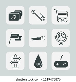 Premium set of outline, fill icons. Such as market, trolley, globe, equipment, format, world, hook, lamp, cart, map, water, shop, supermarket, patriotism, basket, store, drop, way, rod, white, retail