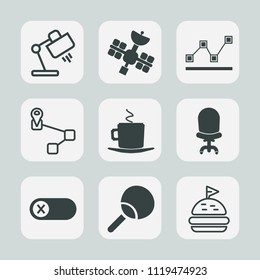 Premium set of outline, fill icons. Such as interior, cup, table, navigation, cafe, deactivate, cappuccino, comfortable, data, chart, switch, sandwich, energy, sport, graph, point, leisure, food, map