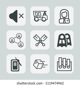 Premium set of outline, fill icons. Such as mute, delivery, laboratory, tipper, communication, sound, paddle, medicine, job, employee, sport, technology, people, screen, interface, medical, inkstone