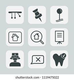 Premium set of outline, fill icons. Such as estate, sign, speaker, presentation, medical, web, nurse, chat, pin, internet, closed, dentist, real, meeting, map, online, people, healthy, pointer, marker