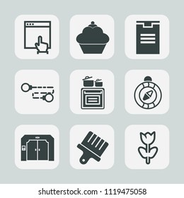 Premium set of outline, fill icons. Such as cupcake, cursor, cooking, mouse, cake, north, doughnut, white, dessert, blossom, chain, flower, food, website, oven, nature, transportation, sweet, muffin