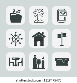 Premium set of outline, fill icons. Such as cake, family, sign, tropical, business, helm, direction, internet, table, communication, wine, house, phone, plant, email, coconut, estate, tree, natural
