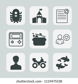 Premium set of outline, fill icons. Such as technology, quad, bike, white, account, castle, button, science, business, monster, sea, creature, extraterrestrial, dirt, contract, architecture, medieval