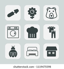 Premium set of outline, fill icons. Such as bug, furniture, wild, flower, fly, clothes, pink, restaurant, laundry, home, animal, lady, clothing, floral, collection, bear, white, beauty, cosmetic, girl