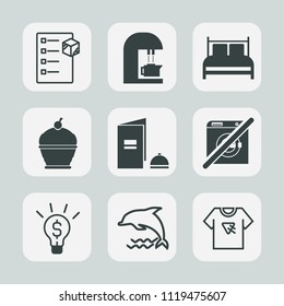 Premium set of outline, fill icons. Such as cafe, dolphin, mattress, espresso, package, ocean, cake, wildlife, cup, dont, sweet, bed, bedroom, book, box, sign, typography, wash, delivery, print, bean
