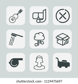 Premium set of outline, fill icons. Such as concert, summer, instrument, guitar, avatar, hygiene, sign, sea, music, profile, sport, human, internet, unpacking, new, bath, communication, object, garden