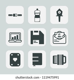Premium set of outline, fill icons. Such as screen, box, data, wooden, housework, book, accordion, post, sign, computer, car, poker, wood, clean, envelope, nature, nest, play, cleaner, home, bucket