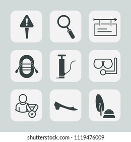 Premium set of outline, fill icons. Such as poster, ink, attention, boat, blank, pen, online, glass, fashion, billboard, advertisement, caution, board, exclamation, diving, pump, sailboat, danger, sea