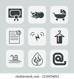 Premium set of outline, fill icons. Such as mail, astronomy, energy, pram, success, baby, carriage, house, swimming, frame, diploma, stroller, summer, template, landscape, estate, star, water, tree