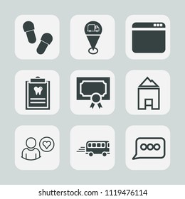 Premium set of outline, fill icons. Such as frame, profile, road, slipper, browser, speech, dentist, medicine, location, home, dental, pair, marker, travel, clinic, graphic, transportation, web, house
