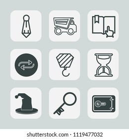 Premium set of outline, fill icons. Such as open, circus, cargo, male, hat, finance, house, transport, building, person, key, professional, door, book, bank, security, click, clock, hour, fashion, car