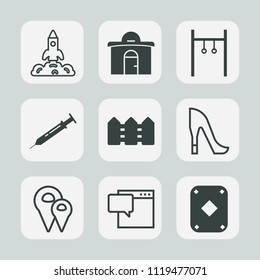 Premium set of outline, fill icons. Such as construction, rocket, sport, home, athlete, needle, play, speech, chat, business, exercise, spaceship, poker, fence, bubble, astronaut, fashion, shoe, game