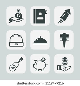 Premium set of outline, fill icons. Such as musical, bank, celebration, contact, service, tree, list, phone, coin, wealth, growth, directory, fashion, seedling, hair, festival, concert, event, life