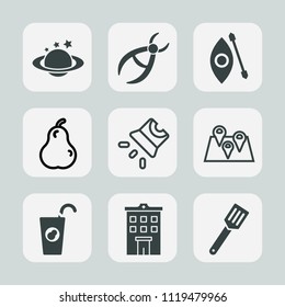 Premium set of outline, fill icons. Such as movie, pear, real, projector, cooking, projection, fresh, healthy, dentist, white, location, equipment, pin, business, building, organic, water, house, blue