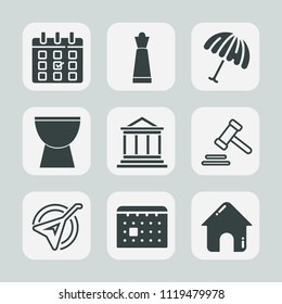 Premium set of outline, fill icons. Such as finance, rain, courthouse, umbrella, chess, schedule, building, sound, string, day, folk, date, lawyer, money, musical, timetable, king, music, game, house