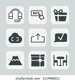 Premium set of outline, fill icons. Such as chair, crater, equipment, message, travel, microphone, eruption, chat, ribbon, table, download, talk, volcanic, communication, internet, nature, volcano