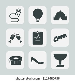Premium set of outline, fill icons. Such as phone, air, work, route, female, tent, tourism, cardiology, sky, red, heart, saw, camp, sport, shoe, leisure, jump, fashion, parachute, search, road, nature
